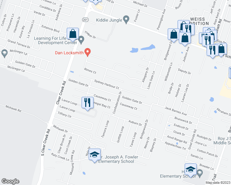 map of restaurants, bars, coffee shops, grocery stores, and more near 4807 Golden Gate Drive in Killeen