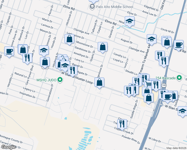 map of restaurants, bars, coffee shops, grocery stores, and more near 1803 Basalt Drive in Killeen