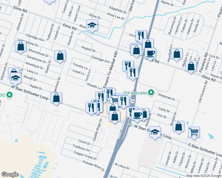 map of restaurants, bars, coffee shops, grocery stores, and more near 1110 Leslie Circle in Killeen