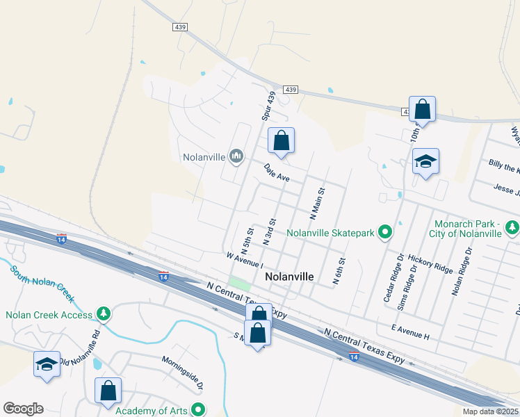map of restaurants, bars, coffee shops, grocery stores, and more near 402 Topeka Court in Nolanville