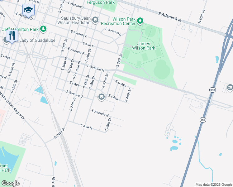 map of restaurants, bars, coffee shops, grocery stores, and more near 804 South 36th Street in Temple