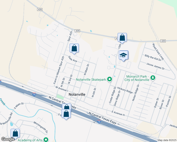 map of restaurants, bars, coffee shops, grocery stores, and more near 608 North Main Street in Nolanville