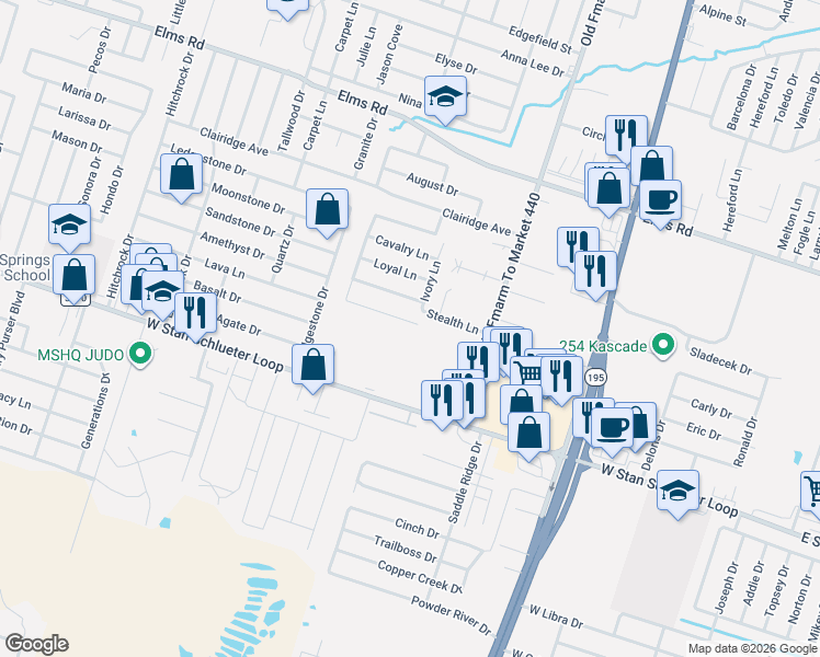 map of restaurants, bars, coffee shops, grocery stores, and more near 1200 Vanguard Lane in Killeen