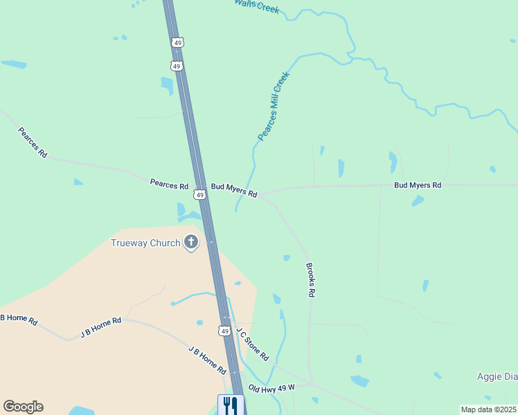 map of restaurants, bars, coffee shops, grocery stores, and more near 145 Brooks Road in Hattiesburg