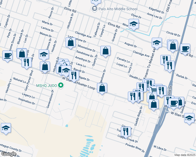 map of restaurants, bars, coffee shops, grocery stores, and more near 1803 Basalt Drive in Killeen