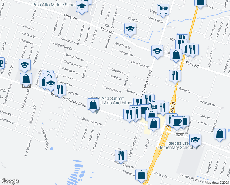 map of restaurants, bars, coffee shops, grocery stores, and more near 4606 Cambridge Drive in Killeen