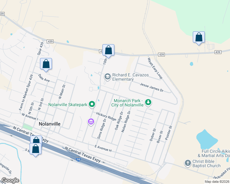 map of restaurants, bars, coffee shops, grocery stores, and more near 358 Nolan Ridge Drive in Nolanville