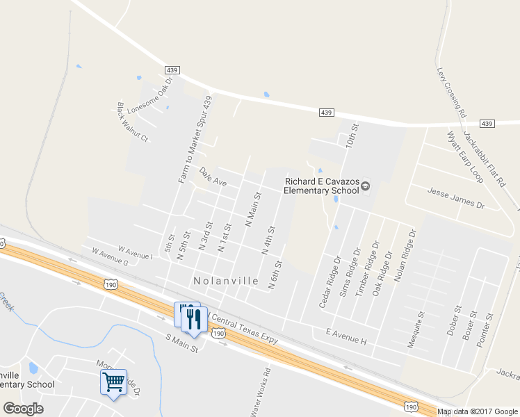 map of restaurants, bars, coffee shops, grocery stores, and more near 608 North Main Street in Nolanville