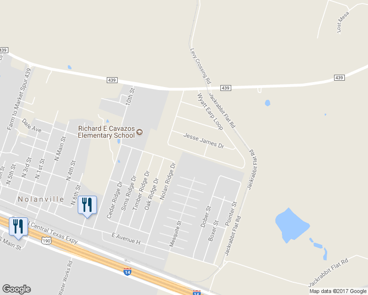 map of restaurants, bars, coffee shops, grocery stores, and more near 159 Wyatt Earp Loop in Nolanville