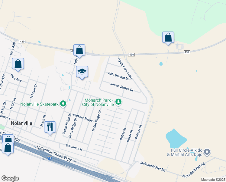 map of restaurants, bars, coffee shops, grocery stores, and more near 159 Wyatt Earp Loop in Nolanville