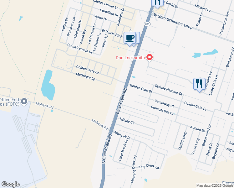 map of restaurants, bars, coffee shops, grocery stores, and more near 5803 Clear Creek Road in Killeen