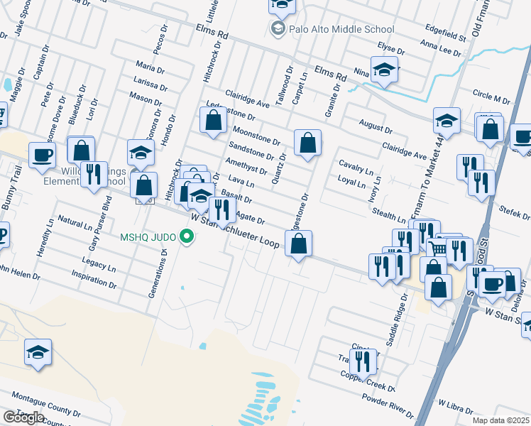 map of restaurants, bars, coffee shops, grocery stores, and more near 1908 Basalt Drive in Killeen