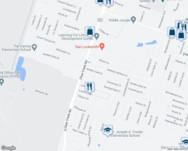 map of restaurants, bars, coffee shops, grocery stores, and more near 5309 Causeway Court in Killeen