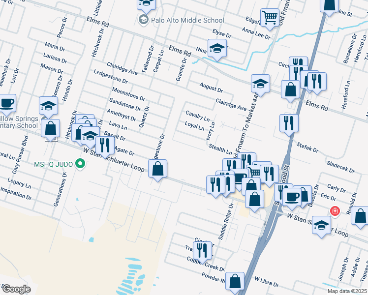map of restaurants, bars, coffee shops, grocery stores, and more near 4510 Cambridge Drive in Killeen