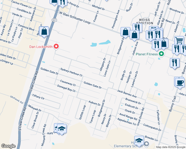 map of restaurants, bars, coffee shops, grocery stores, and more near 5602 Lions Gate Lane in Killeen