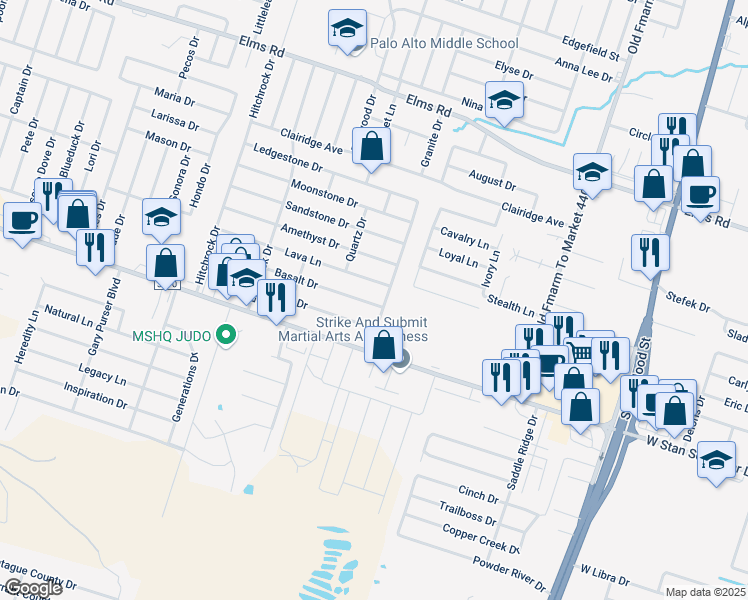 map of restaurants, bars, coffee shops, grocery stores, and more near 1803 Basalt Drive in Killeen