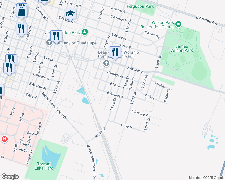 map of restaurants, bars, coffee shops, grocery stores, and more near 909 South Terrace Street in Temple