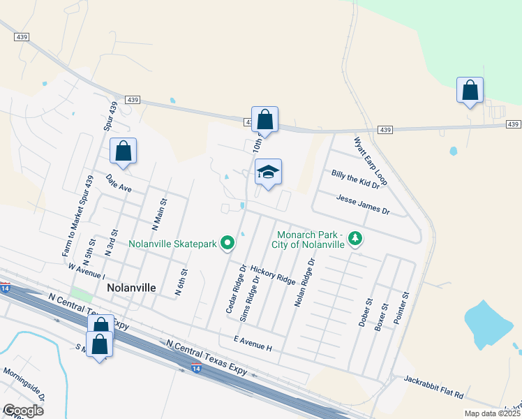 map of restaurants, bars, coffee shops, grocery stores, and more near 368 Nolan Ridge Drive in Nolanville