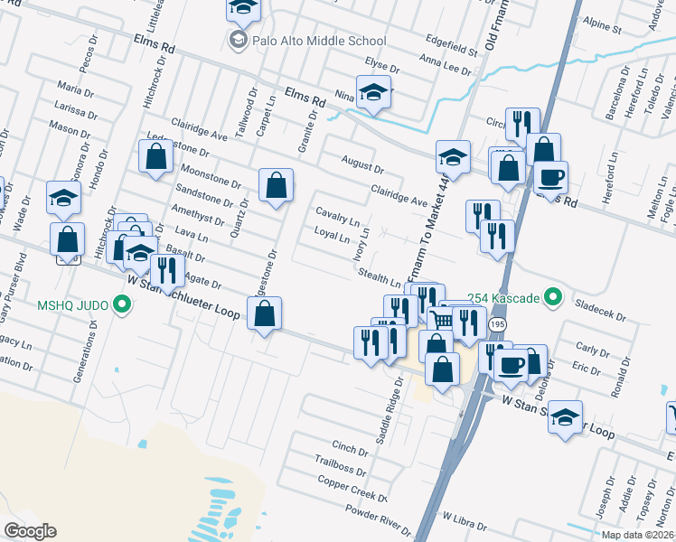 map of restaurants, bars, coffee shops, grocery stores, and more near 1200 Vanguard Lane in Killeen