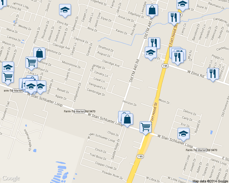 map of restaurants, bars, coffee shops, grocery stores, and more near 4403 Old FM 440 Rd in Killeen