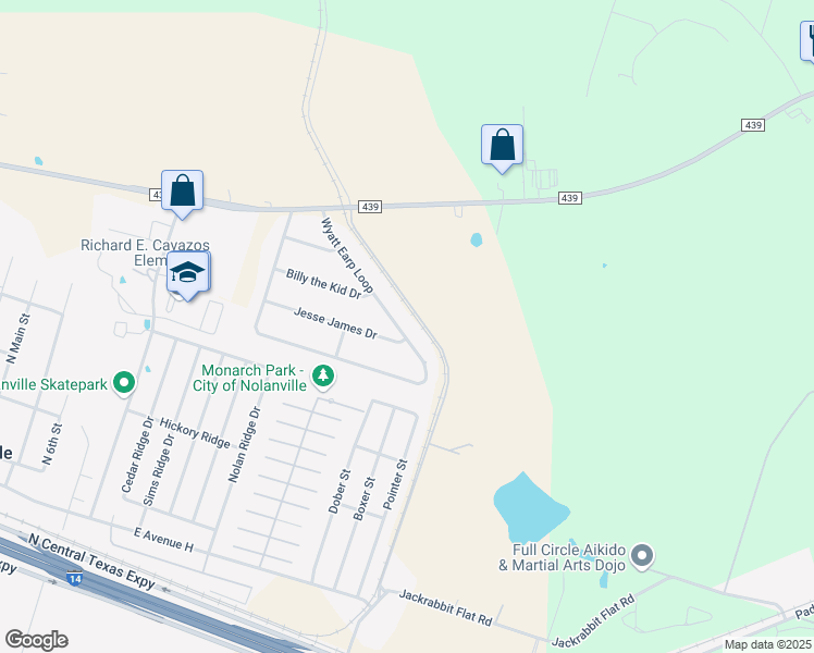 map of restaurants, bars, coffee shops, grocery stores, and more near 244 Wyatt Earp Loop in Nolanville