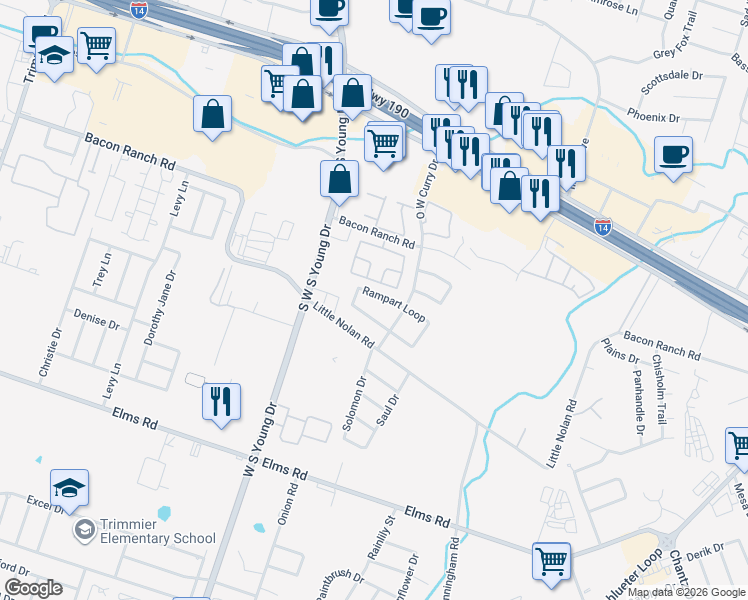 map of restaurants, bars, coffee shops, grocery stores, and more near 2606 Rampart Loop in Killeen