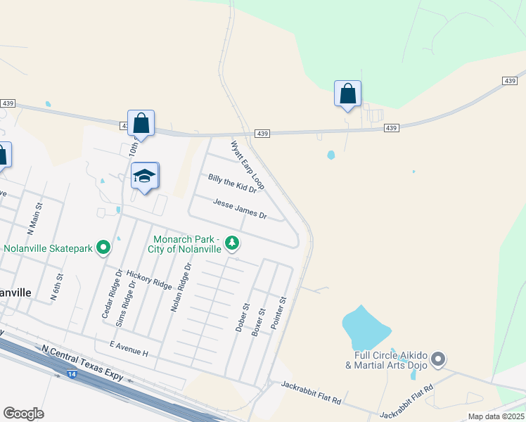 map of restaurants, bars, coffee shops, grocery stores, and more near 137 Jesse James Drive in Nolanville