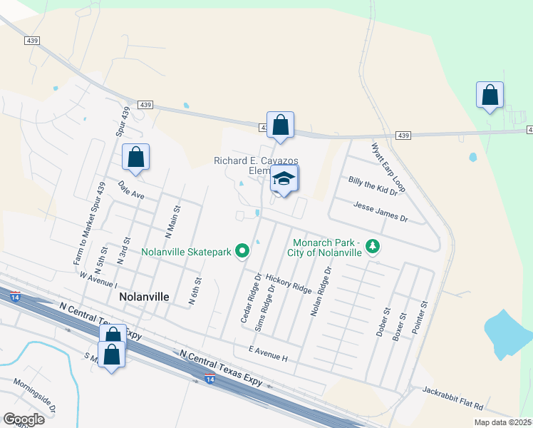 map of restaurants, bars, coffee shops, grocery stores, and more near 374 Nolan Ridge Drive in Nolanville
