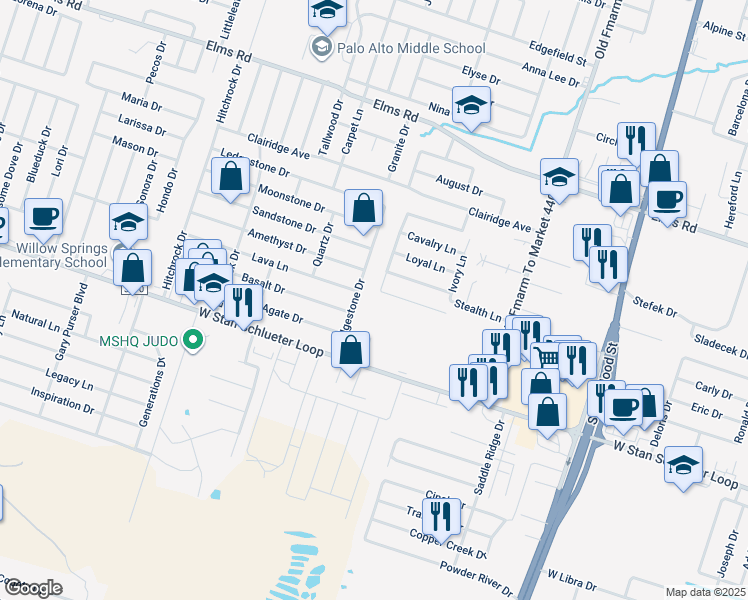 map of restaurants, bars, coffee shops, grocery stores, and more near 4502 Cambridge Drive in Killeen