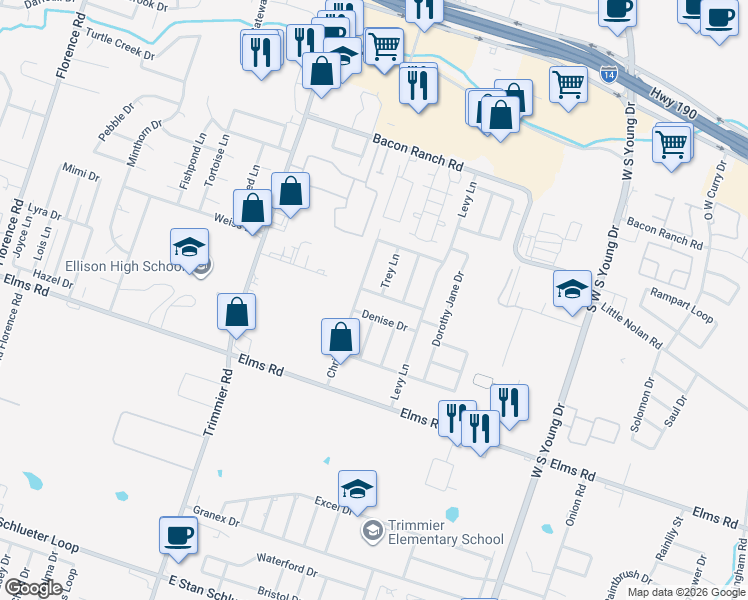 map of restaurants, bars, coffee shops, grocery stores, and more near 1508 Mamye Jane Drive in Killeen