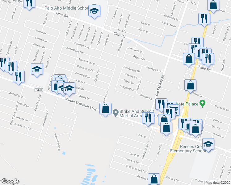 map of restaurants, bars, coffee shops, grocery stores, and more near 4502 Cambridge Drive in Killeen