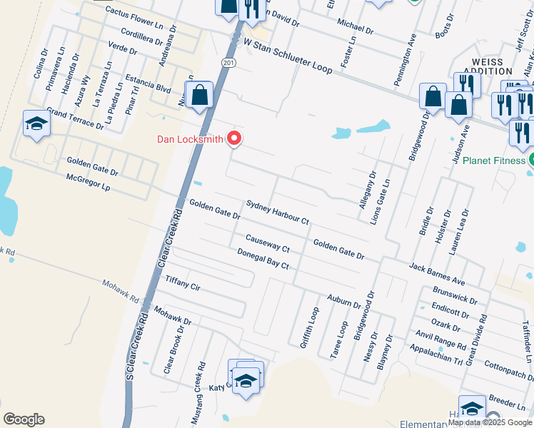 map of restaurants, bars, coffee shops, grocery stores, and more near 5100 Sydney Harbour Court in Killeen