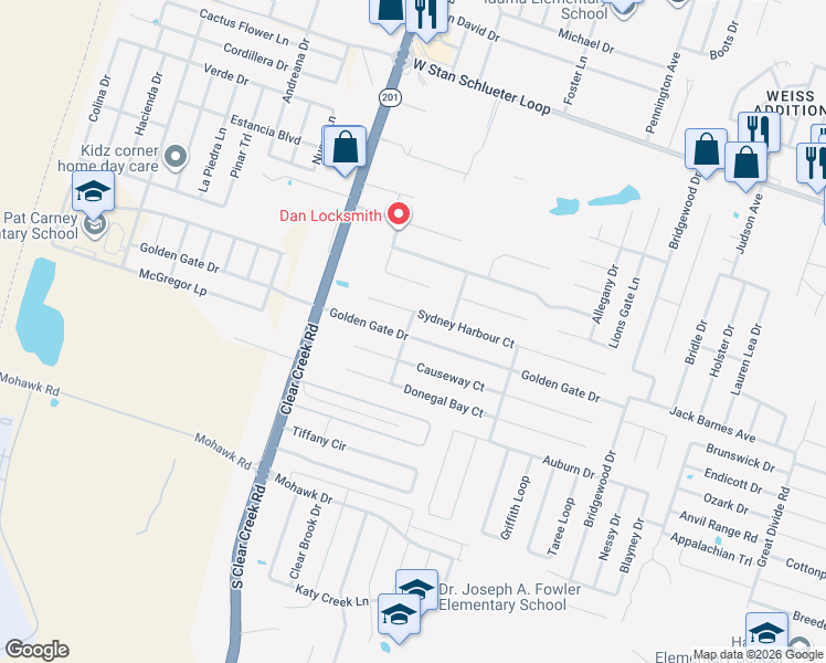 map of restaurants, bars, coffee shops, grocery stores, and more near 5203 Golden Gate Drive in Killeen