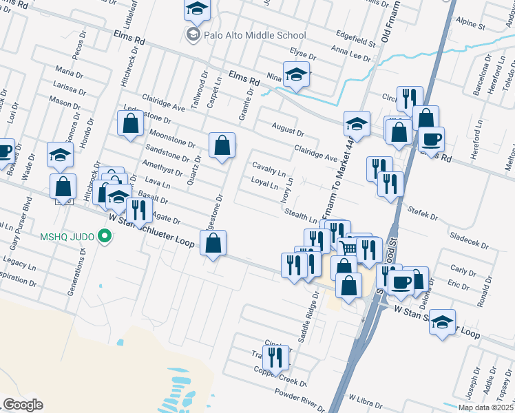 map of restaurants, bars, coffee shops, grocery stores, and more near 4601 Cambridge Drive in Killeen