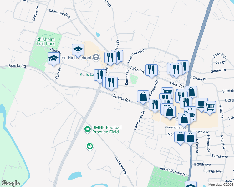 map of restaurants, bars, coffee shops, grocery stores, and more near 502 Sparta Road in Belton