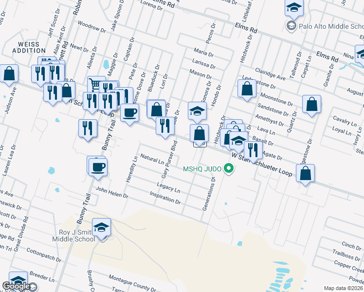 map of restaurants, bars, coffee shops, grocery stores, and more near 2702 West Stan Schlueter Loop in Killeen