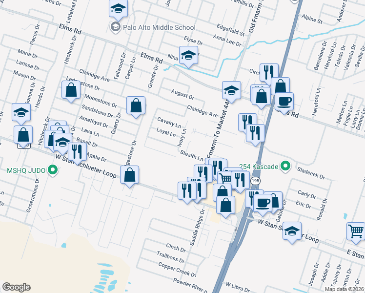 map of restaurants, bars, coffee shops, grocery stores, and more near 4308 Ivory Lane in Killeen