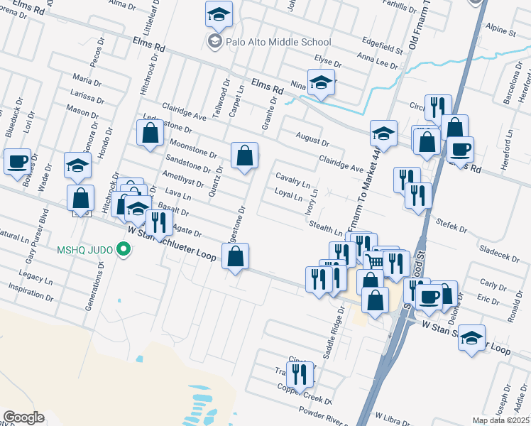 map of restaurants, bars, coffee shops, grocery stores, and more near 4505 Cambridge Drive in Killeen