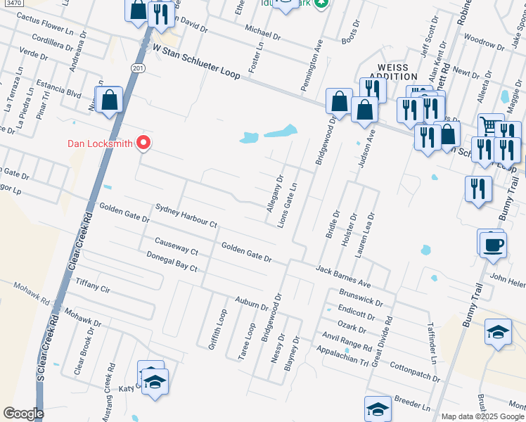 map of restaurants, bars, coffee shops, grocery stores, and more near 5314 Allegany Drive in Killeen