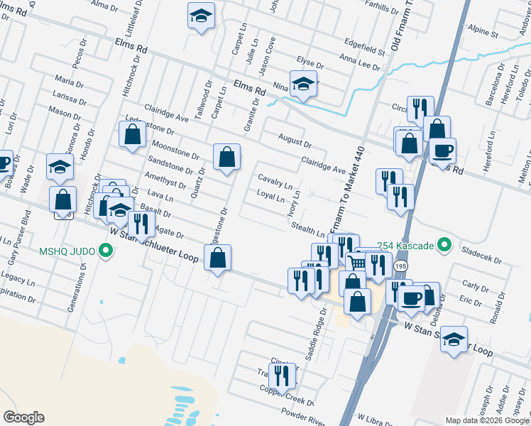 map of restaurants, bars, coffee shops, grocery stores, and more near 4510 Cambridge Drive in Killeen