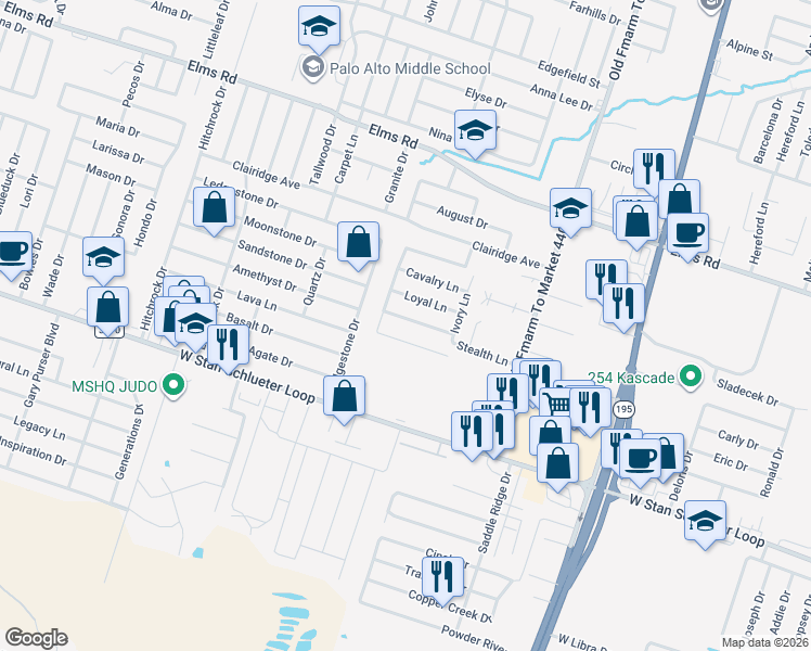map of restaurants, bars, coffee shops, grocery stores, and more near 1304 Vanguard Lane in Killeen