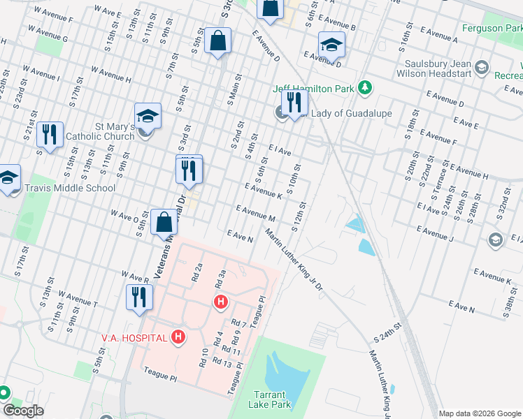 map of restaurants, bars, coffee shops, grocery stores, and more near 1204 Martin Luther King Junior Drive in Temple