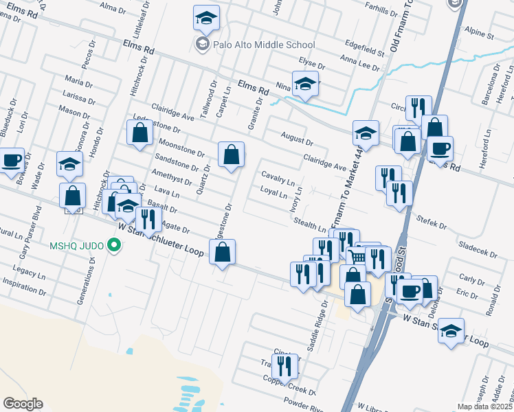 map of restaurants, bars, coffee shops, grocery stores, and more near 1306 Vanguard Lane in Killeen