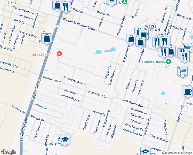 map of restaurants, bars, coffee shops, grocery stores, and more near 5602 Lions Gate Lane in Killeen