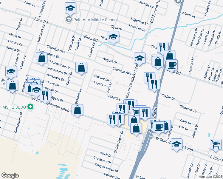 map of restaurants, bars, coffee shops, grocery stores, and more near 1200 Vanguard Lane in Killeen