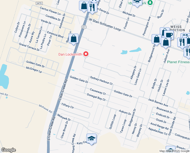map of restaurants, bars, coffee shops, grocery stores, and more near 5307 Frisco Drive in Killeen