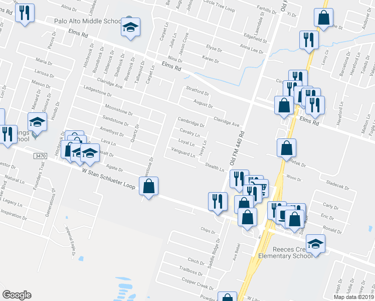 map of restaurants, bars, coffee shops, grocery stores, and more near 1304 Loyal Lane in Killeen