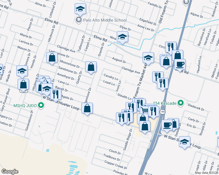 map of restaurants, bars, coffee shops, grocery stores, and more near 1209 Vanguard Lane in Killeen