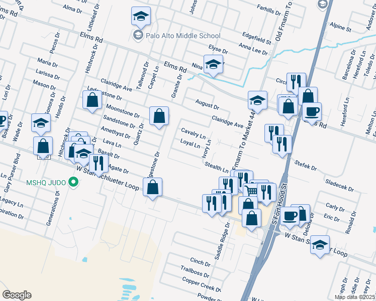 map of restaurants, bars, coffee shops, grocery stores, and more near 1304 Loyal Lane in Killeen