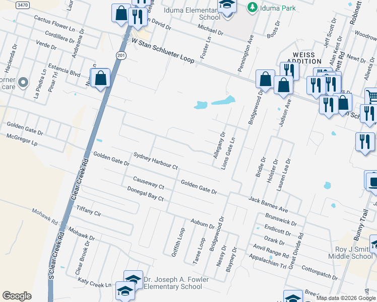 map of restaurants, bars, coffee shops, grocery stores, and more near 4900 Ranch Meadow Street in Killeen